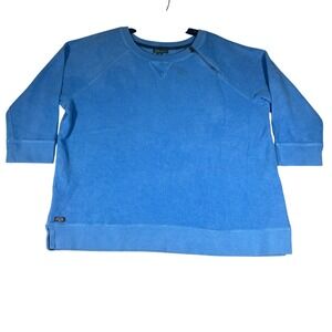 Lauren Ralph Lauren Blue Terry Cloth Sweatshirt Zipper Shoulder 3/4 Sleeve 2X